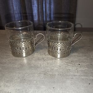 Pair Of Glasses, Similar Style Iittala Tsaikka glasses/ stainless steel holders/